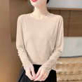 thumbnail image 6 of HongQid Women's Long Sleeve Tee Crew Neck Soft Curved Hem Thin Stretch Loose Casual Tops Layering Solid Shirts, 6 of 6