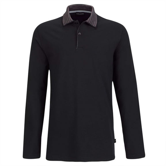 Golfino GETAWAY POLO (SUN PROTECTION), Men's cotton blend long-sleeve golf polo with UV protection - (Black / 36 Small)