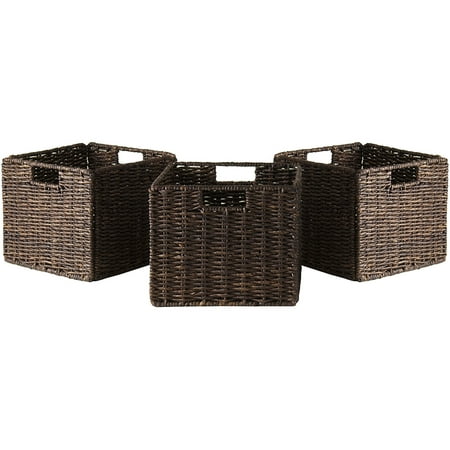 Winsome Wood Granville 2-PC Small Folding Corn Husk Baskets, Chocolate