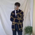 thumbnail image 5 of Suéter de punto azul a cuadros para hombre, cárdigan masculino con cuello en V, moda coreana de otoño 2024, rebajas de algodón, tops ajustados, estilo coreano X, 5 of 5