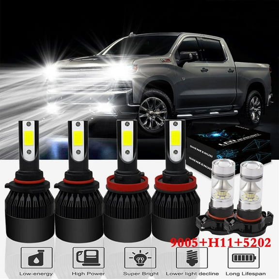 For Chevy Cheyenne 2007-2015 LED Headlight Bulbs,9005 High Beam  H11 Low Beam 5202 Fog Beam,6pcs,SHENKENUO