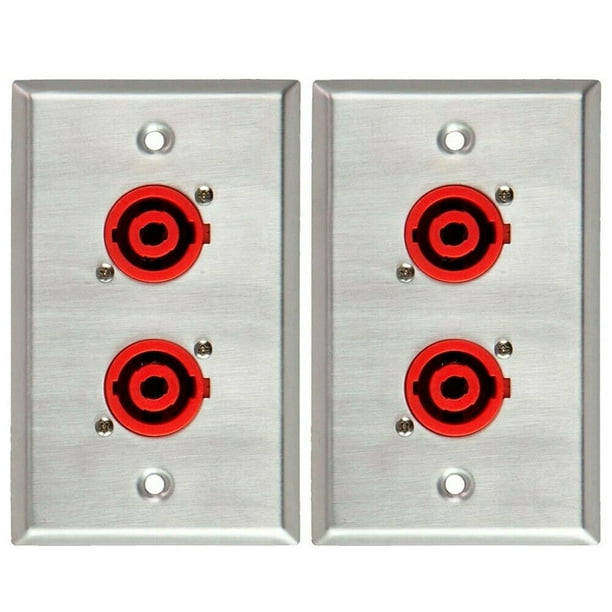 2x Dual Port 4Pin NL4 Male Speaker Audio Cable Connector Wall Plate