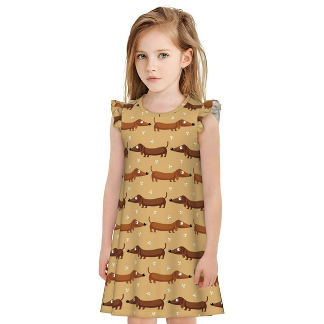 Bingfone Teckel Chiot pour Filles Chemise de Nuit Manches Volantes, Pyjama Robe de Princesse pour Filles Tenue de Maison-Grand