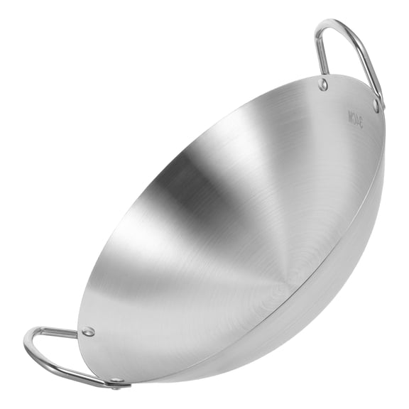 NICEXMAS Heavy Duty Stainless Steel Chinese Wok with Dual Handles for Gas, Electric, Open Flame, and Fire Stove Cooking