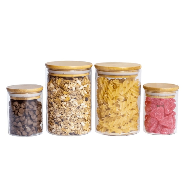 4 Pack Recipientes Herméticos de Vidrio con Tapa de Bambú