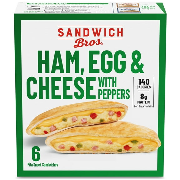 Sandwich Bros. Ham, Egg, Cheese & Pepper Pita Snack Sandwiches Frozen 15 oz, 6-ct (Frozen)