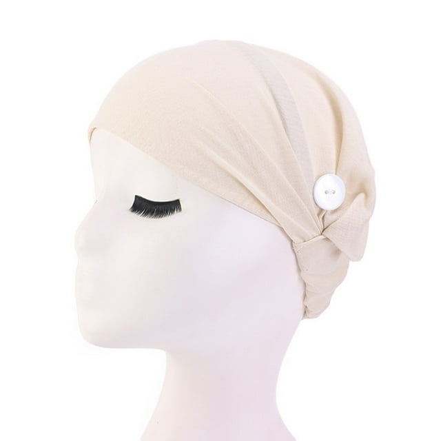 Beige Heardband 1 Pcs Solid Color Headband Anti Slip Buttons Head Doctor Kerchief Hat