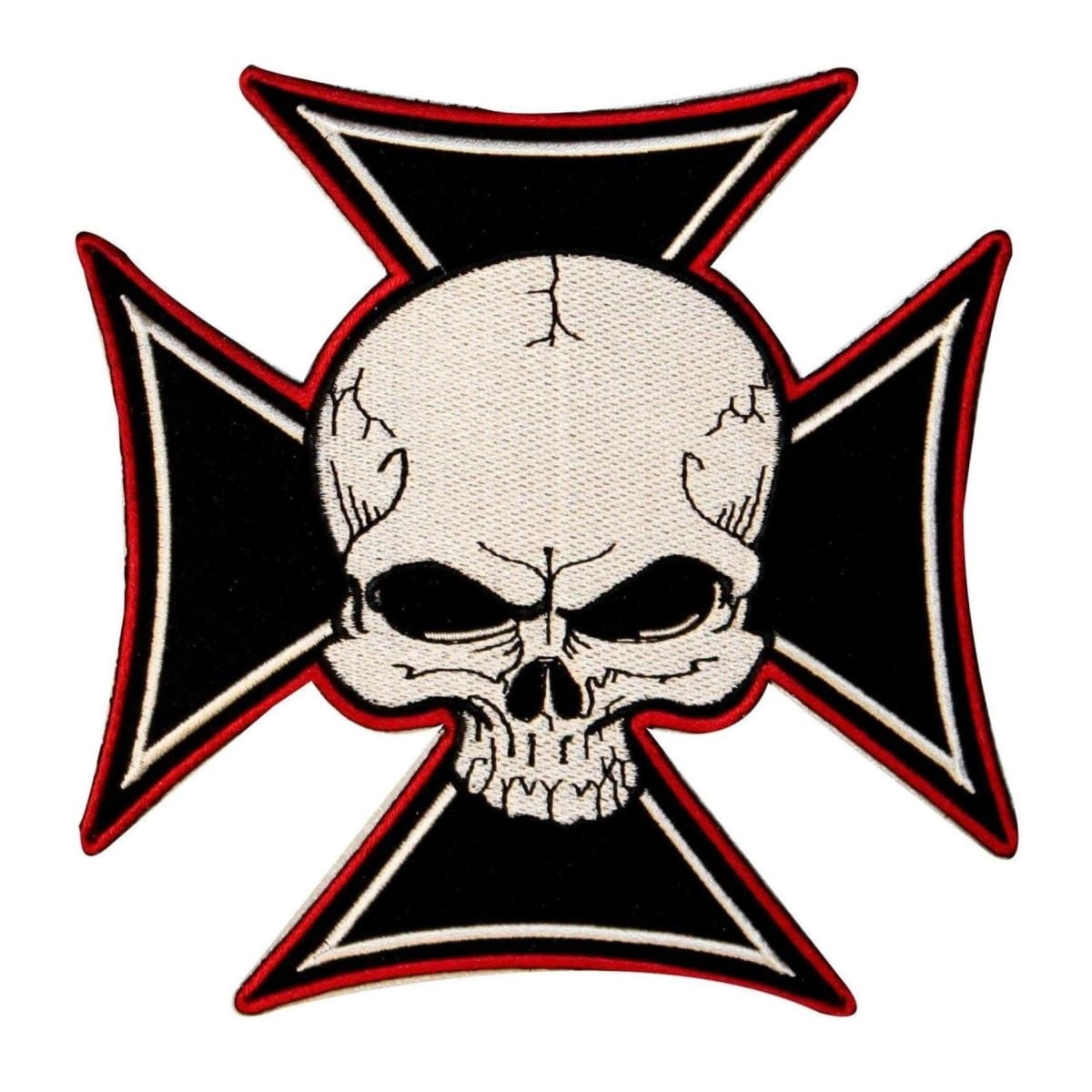 Maltese Iron Cross With Skull Iron On Sew On Embroidered Patch  6" x 6" 