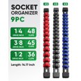 thumbnail image 2 of ALOANES 9 PC ABS Socket Organizer,1/2 inch, 3/8 inch, and 1/4 inch Drive Socket Rail Holders, Heavy Duty Socket Racks, Black Rails with Red, 2 of 8