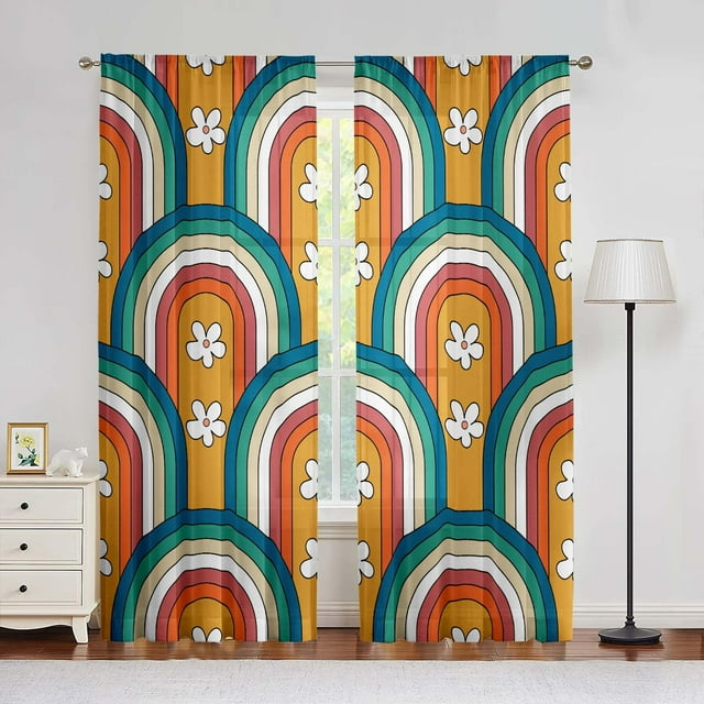 Cortinas XFLINGBAO Arcoíris Boho Floral 213x132 cm Juego de 2