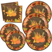 Homlouue Fall Paper Plates and Napkins Serves 50 Guests Thanksgiving Party Supplies 200 PCS Pumpkin Disposable Plates and Napkins for Fall Party