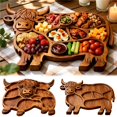 thumbnail image 2 of Natural Wood Cow Shaped Charcuterie Board, Farmhouse Wooden Serving Tray With Handle, Multipurpose Food Platter For Steak, Sushi, Pizza, Dessert, Ideal For Home Dining, Picnic, Holiday Gathering, 2 of 8