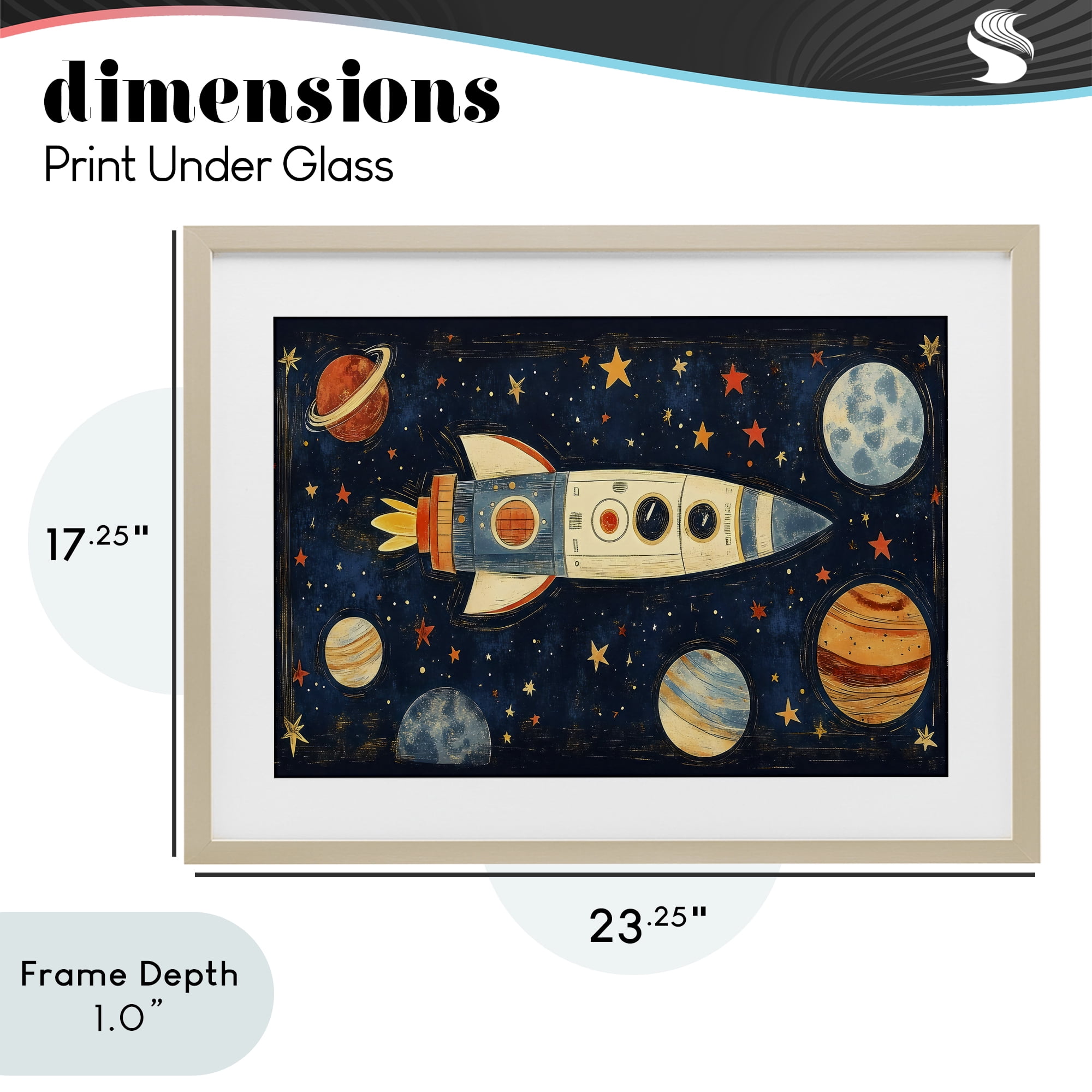Stupell Industries Retro Rocket & Planets Birch Framed Print Under Glass, design by Creative Studio