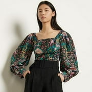 Sandro BLACK Womens Ivea Silk Floral Print Top, US 1/Small