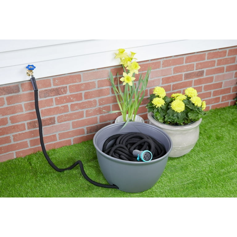 Expert Gardener Free-Standing Durable Plastic Hose Holder Pot, Gray