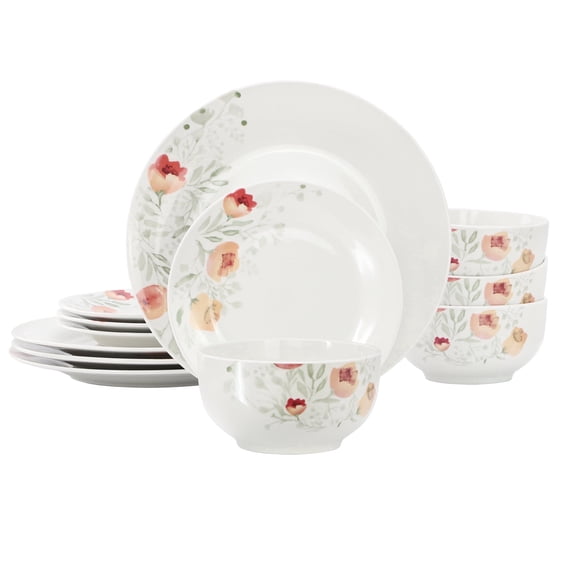 Dinnerware Set Floral Design Porcelain 12 Piece Service for 4