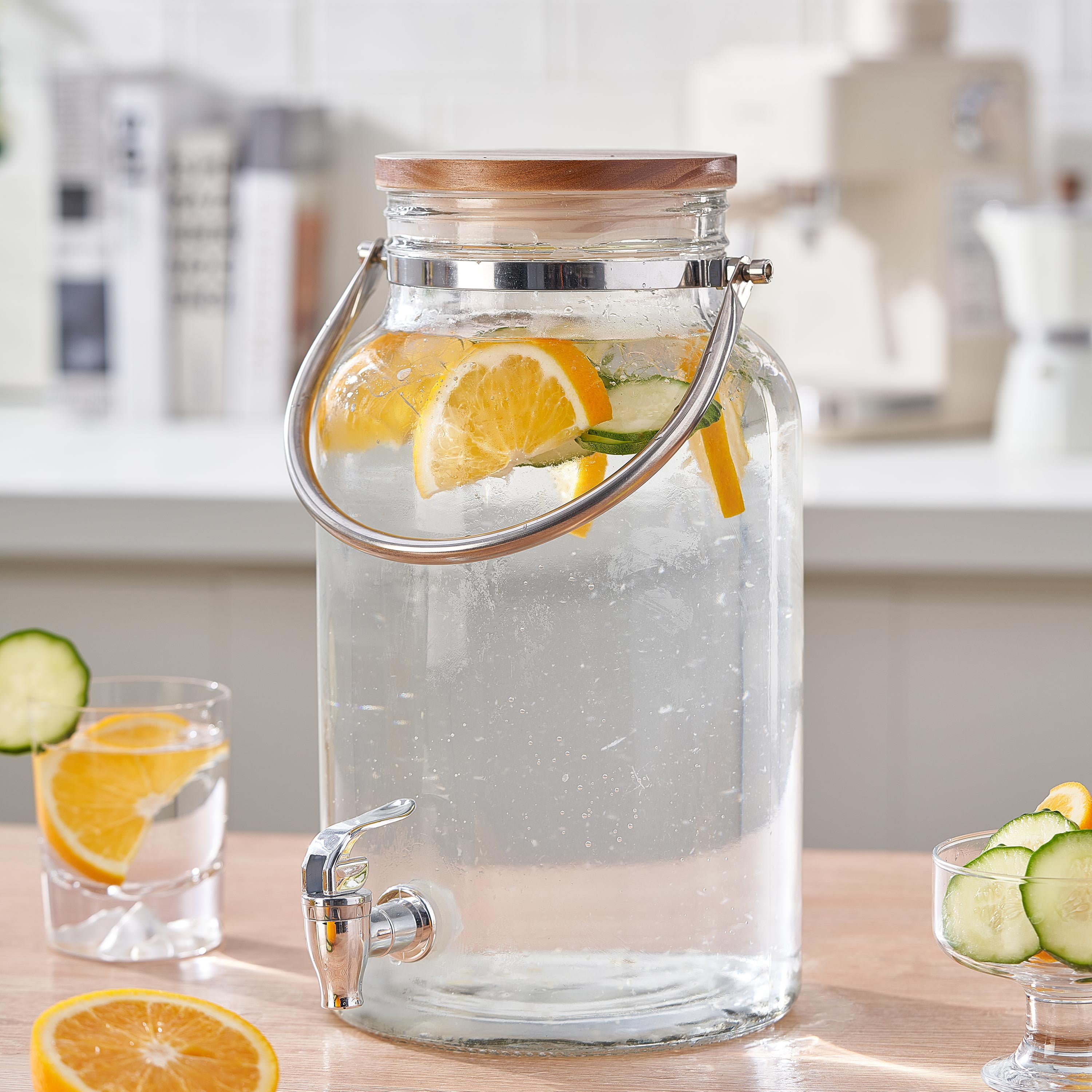 Better Homes & Gardens Glass 1.5 Gallon Beverage Dispenser with Wood Lid
