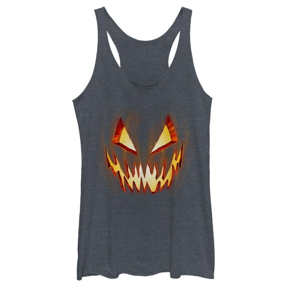 Women's Lost Gods Evil Pumpkin Face Racerback Tank Top Navy Blue Heather X Small