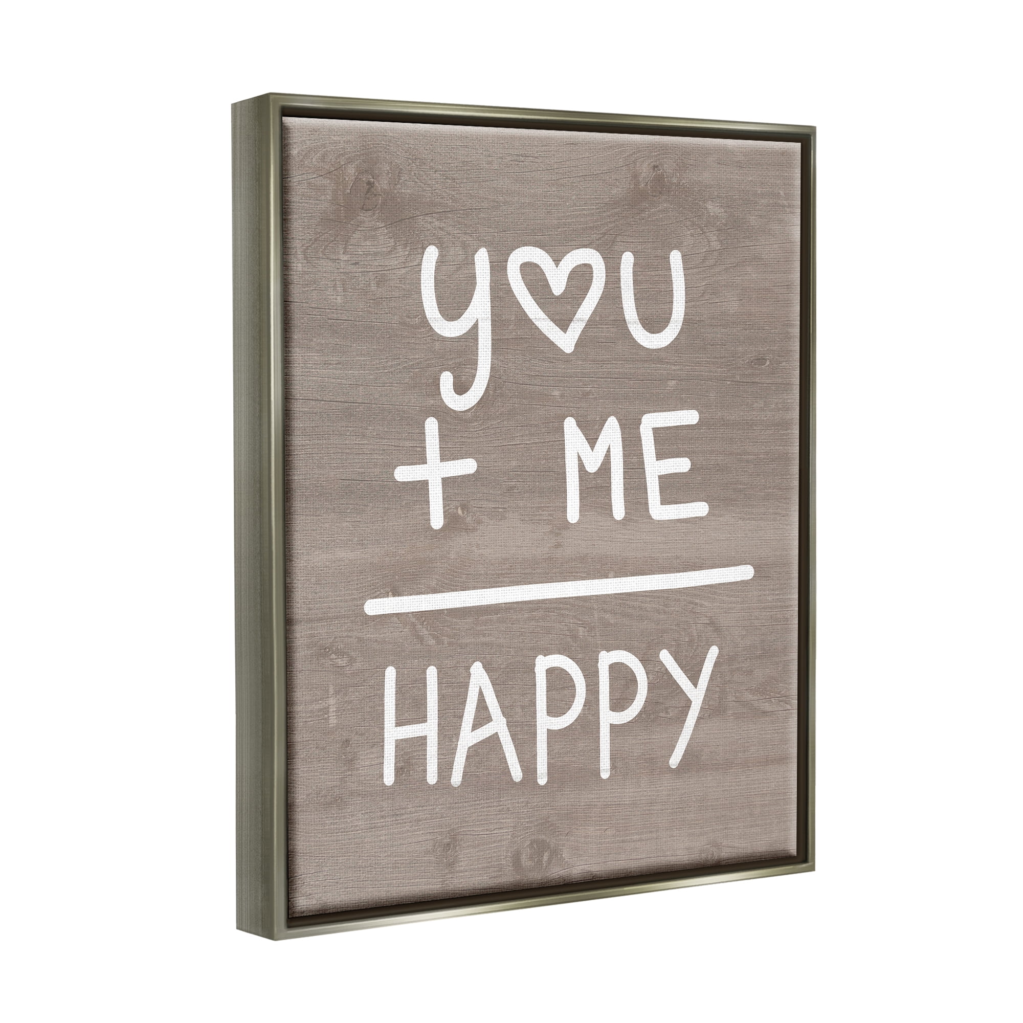 Stupell You + Me = Happy Equation Romance Inspirational Painting Gray Floater Framed Art Print Wall Art