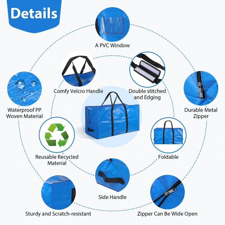 2PCS Heavy Duty Extra Large Storage Bags Blue Moving Bag for