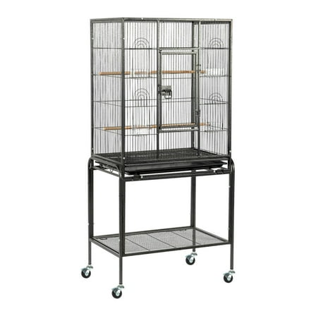 GVN Bird Cage, Small Bird Habitat,53" Large Flight Bird Cage with Rolling Stand & Storage Shelf for Parrots Lovebird Cockatiel Parakeets, Black