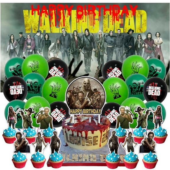 The Walking Dead Party Decorations Set Kit Balloons Birthday Decor Cake Topper Fans Banner Backdrop