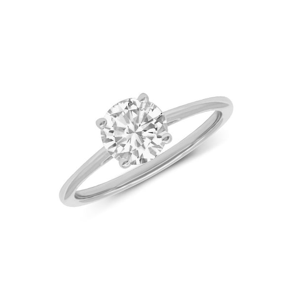 14K White Gold Round Cut Lab Grown Diamond Basket Split Shank Solitaire Engagement Ring - 1 Carat (Ring Size: 4.5)