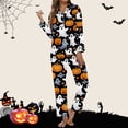 thumbnail image 3 of Halloween Pajamas Women Ladies Halloween Sleepwear Long Sleeve Button Top with Pants Cozy Breathable Loungewear Pajama Sets for Women Black XXL, 3 of 5
