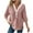 Pink, variant on ManxiVoo Women's 3/4 Sleeve V-Neck Hooded Knit Top Summer Casual Button Up Shirt with Drawstring L Size Black