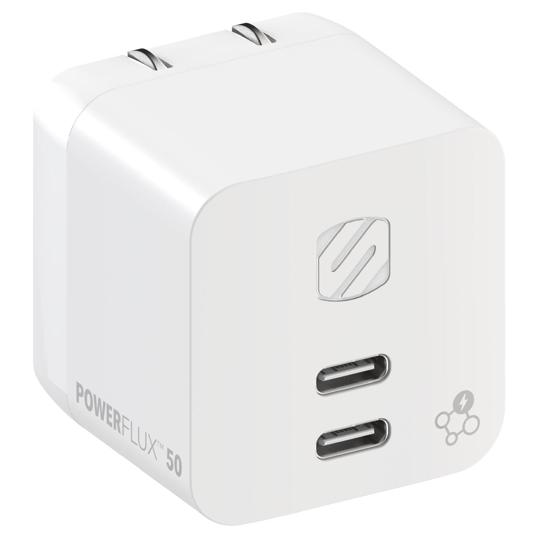 Scosche PowerFlux™ 50W Dual USB-C GaN Adaptive Power Sharing Fast Charging Wall Charger HPDCC50WT-SP