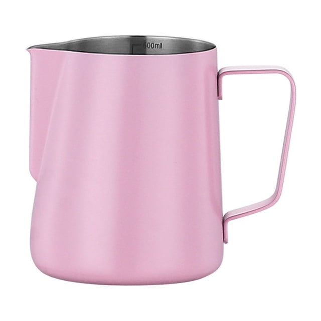 Jarra para espumar leche con boca puntiaguda de 600 ml, taza para espumar leche espesa de acero inoxidable para el hogar, color rosa