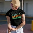 thumbnail image 2 of Hawaii, USA or US State Themed, Groovy Retro Wavy Text Merch Gift, Military Green T-Shirt, Small, 2 of 5