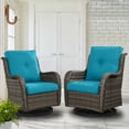 thumbnail image 2 of POCASSY Outdoor Swivel Rocking Glider Chairs Set of 2, All Weather Gray Wicker Patio Furniture Set with Deep Seat for Balcony, Porch and Backyard, Lake Blue, 2 of 9