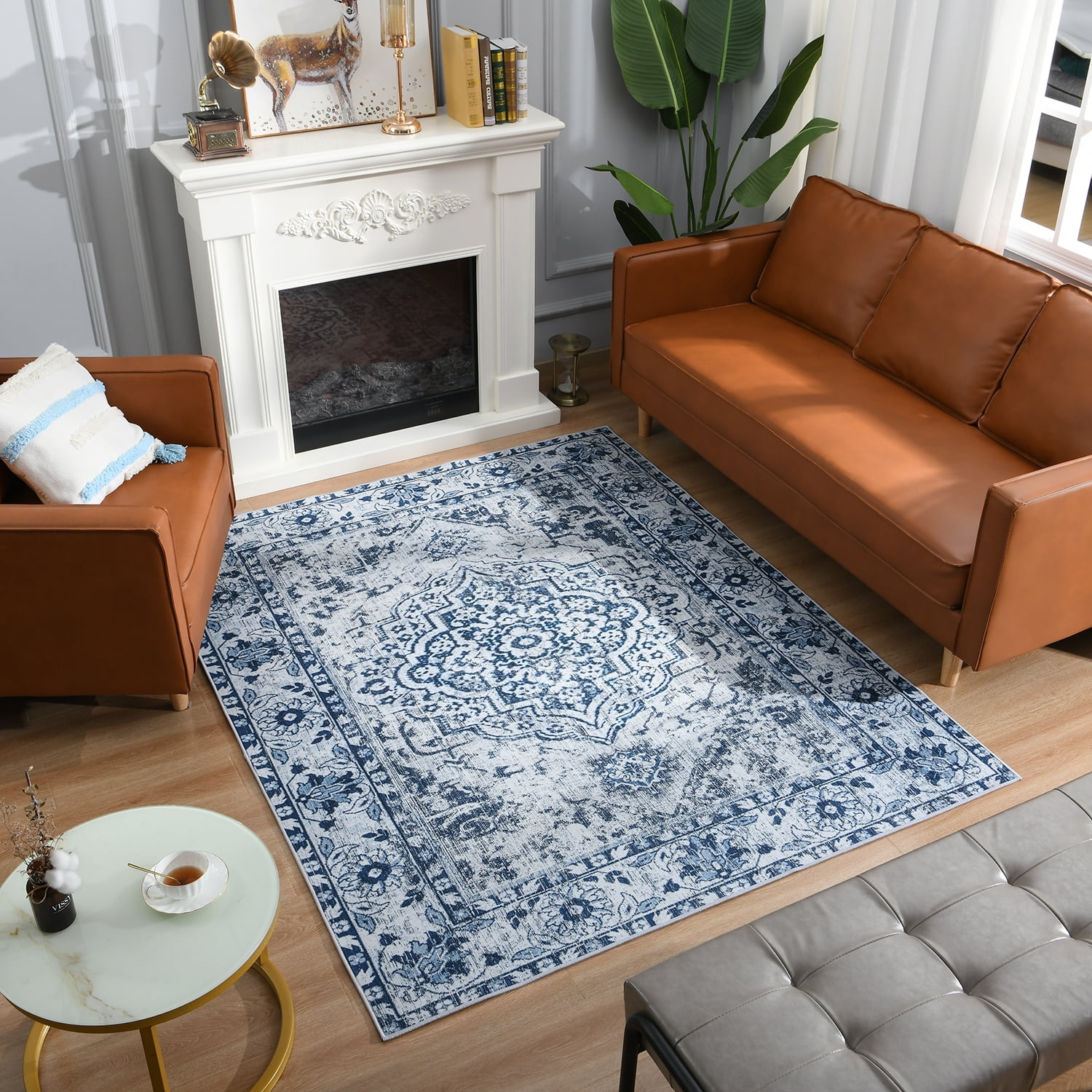 Lochas Vintage Bohemian Area Rugs for Living Room, Retro Boho Rug for Bedroom Indoor Print Carpet,6'x9',Blue