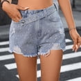thumbnail image 4 of RYRJJ Womens Rhinestone Denim Shorts Y2K Summer High Waisted Jean Short Pearl Beaded Distressed Ripped Frayed Hem Jean Shorts(Blue,XL), 4 of 8
