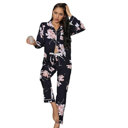 

BESTSPR Pajamas for Woman Long Sleeve Pajamas Set Button Down Shirts and Pants Pajamas Set Nightwear Loungewear S-XL