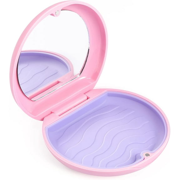 Retainer Container Case with Mirror Mouthguard Case Retainer Holder Cute, Mouth Guard Holder Aligner Case Denture Storage Case Small for Household|Travel|Office - Pink