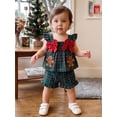 thumbnail image 4 of RUINIXCW Toddler Baby Girl Christmas Outfit Infant Baby Girls Xma Clothes Deer Santa Gingerbread Embroidery Fly Sleeve Plaid Smocked Tops Shorts Set, 4 of 9