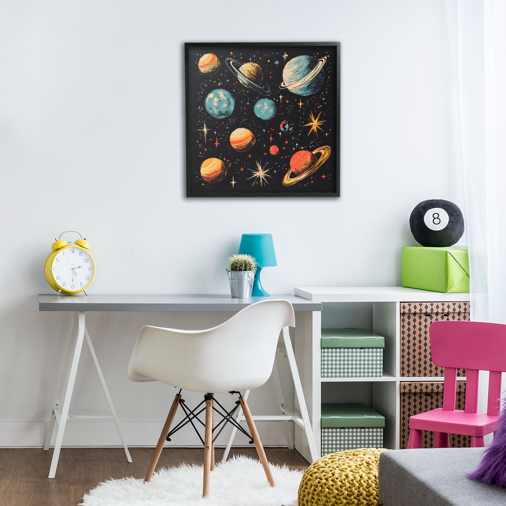 Stupell Industries Colorful Retro Planets Black Framed Giclee Art, design by Creative Studio