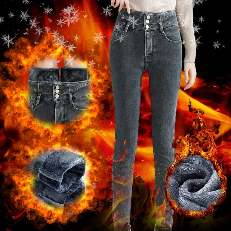Women's Fleece Lined Jeans High Waisted Stretch Denim Skinny Pants Winter  Warm Slim Fit Jeggings