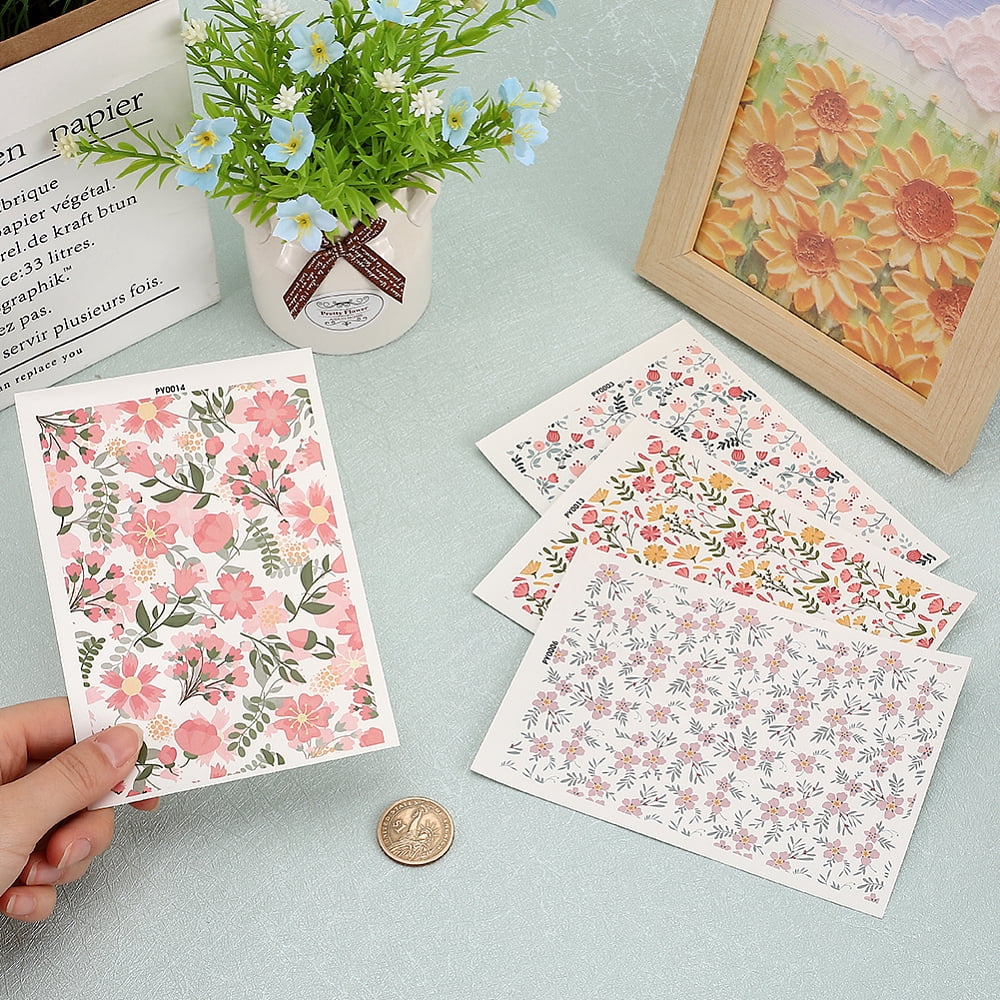 20 Sheets 4 Style Flower Pattern Ceramics Clay Water Transfer Paper Underglaze Transfer Decals for DIY Earrings Pendants Hair Clip Mixed Color 147x106x0.2mm 5 sheets/style