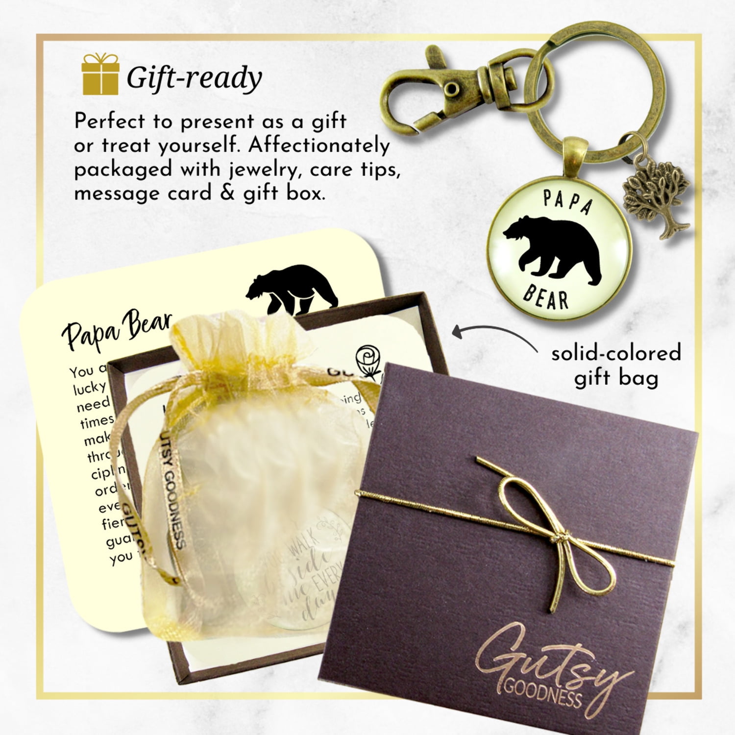Papa Bear Gutsy Goodness Bronze Keychain Fathers Rustic Key Ring Gift Expectant Dad Father Grandpa