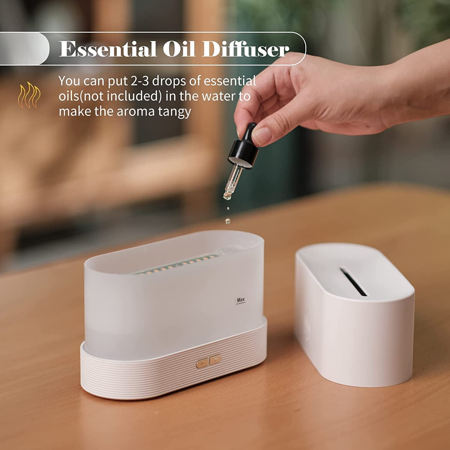 Flame Air Diffuser,Humidifier,Portable-Noiseless Aroma Diffuser for Home, Office or Yoga Essential Oil Diffuser with No-Water Auto-Off Protection 