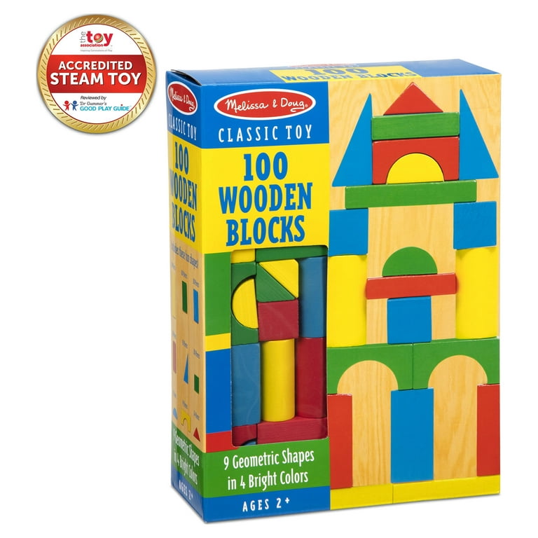 Melissa & Doug Wooden Building Blocks Set - 100 Blocks in 4 Colors and 9  Shapes - FSC-Certified Materials