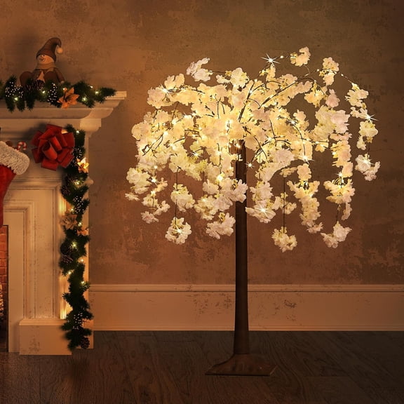 Lighted Cherry Blossom LED Artificial Tree with Warm White Lights, 4 Foot