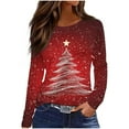 thumbnail image 2 of HOMBOM Womens Long Sleeve Shirts Red Pullover Plus Size Reindeer Crewneck Vintage Christmas Tee Shirts for Female Xmas, 2 of 5