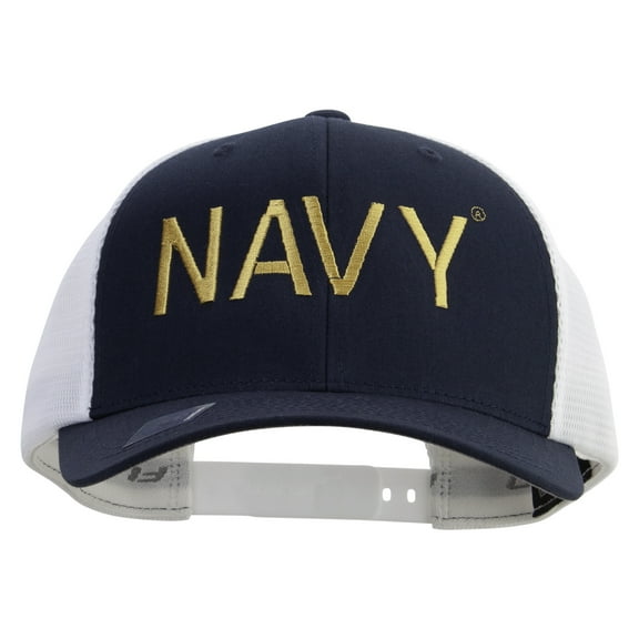 US Navy Embroidered Flexfit 2 Tone Mesh Cap - Navy White OSFM