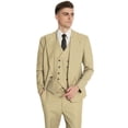 thumbnail image 7 of Men's Double Breasted Linen Suit 3 Piece Linen Suits Slim Fit Wedding Beach Casual Summer Linen Blazer Pants Suit Champagne S, 7 of 7