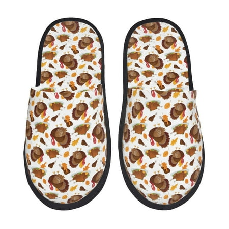 Balery Turkey And Thanksgiving3 Slient Indoor Furry Fleece Comfort House Shoes Soft Non-Slip Home Shoes Cotton slippers House Slippers-- Medium