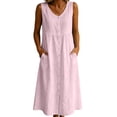 thumbnail image 3 of VBVC Women's Cotton Linen Button Front Maxi Dress , Summer Sleeveless V-Neck Dress For Women,Ladies' A Line Tank Dress with Pockets,Pink,S-3XL, 3 of 9
